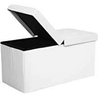 SONGMICS Puff Baúl Plegable Taburete de almacenamiento 80 L Tapa plegable Carga máxima de 300 kg Blanco 76 x 38 x 38 cm…
